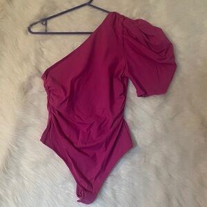 Free People One Shoulder Magenta Bodysuit